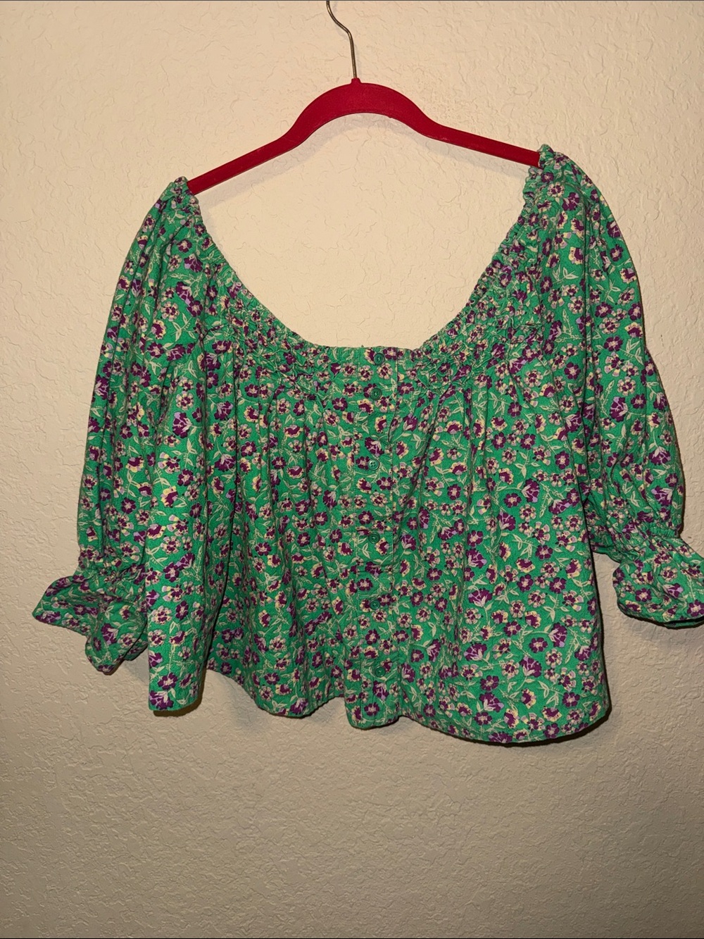Free People Green Floral Square-Neck Crop Top